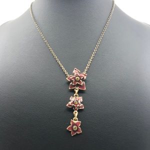 Triple Red Flower Goldtone Danish Necklace